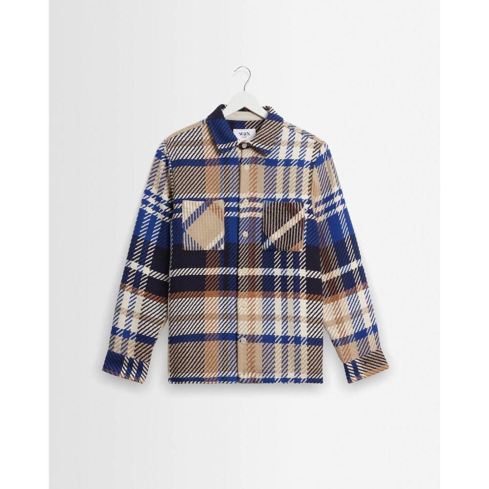 NEW WAX LONDON men's whiting overshirt in bold check/blue and tan